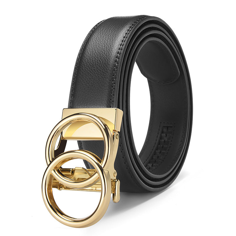 Automatic buckle real leather 14-grain belt, 3.5cm simple business belt, Type 4 black