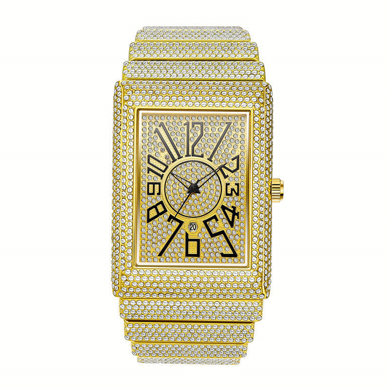 Men's Super Starry Square diamond-embedded watch with a square case and sparkling dial