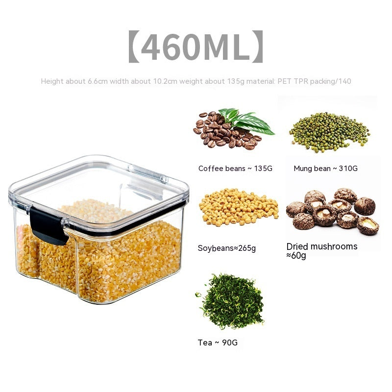Transparent food-grade grain storage can, stackable refrigerator preservation box with sealed lid