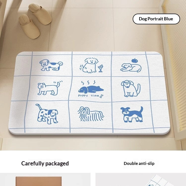 Quick-drying cartoon silica mud floor mat with a playful printed design