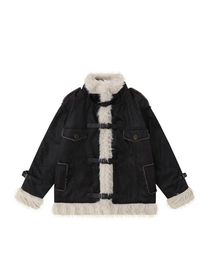 Retro lamb fur coat for women, soft textured design in a classic silhouette