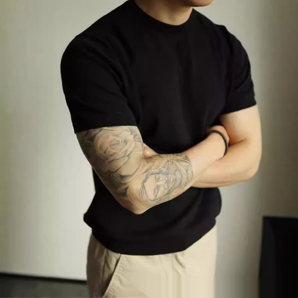 Men's small slim-fit short sleeve turtleneck shirt in cool-feeling fabric