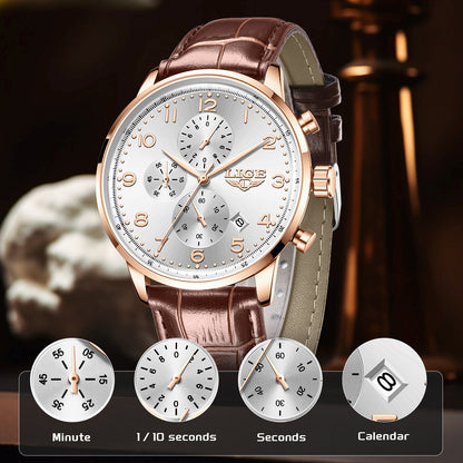 Multifunctional calendar leather belt waterproof men's business mechanical watch with classic dial and leather strap