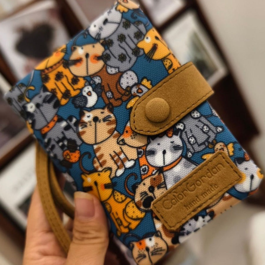 Multifunctional tri-fold fashion wallet with multiple card slots and printed design by My Store
