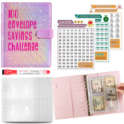 5A Money Saving Challenge Planner with savings tracker pages and budgeting prompts