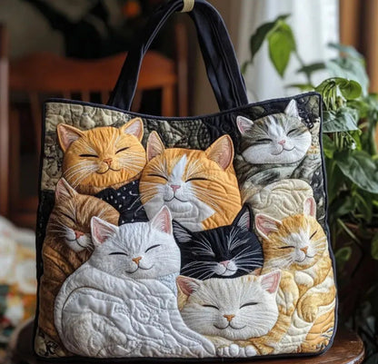 Digital-print quilting tote bag with cotton-padded jacket-style design for casual commuting