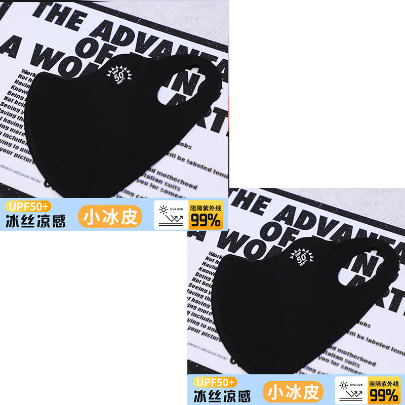 Ice silk sunscreen mask UV protection face covering in breathable fabric layered flat view