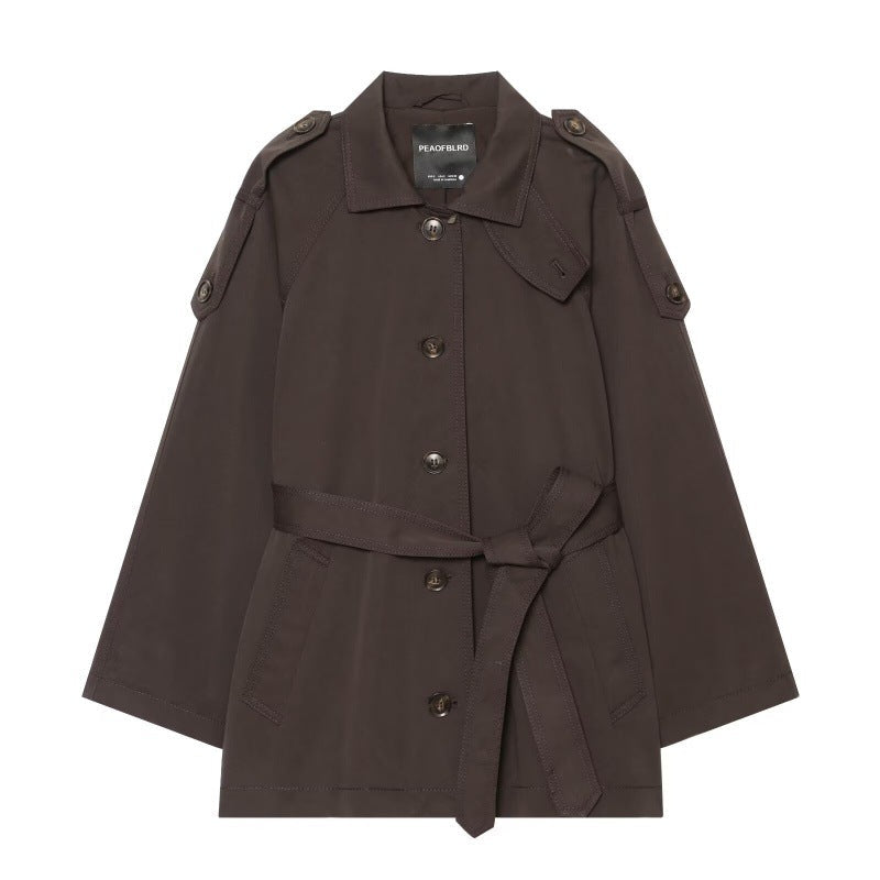 Belted twill-textured trench coat in an elegant design