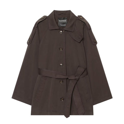Belted twill-textured trench coat in an elegant design