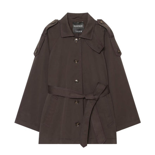 Belted twill-textured trench coat in an elegant design
