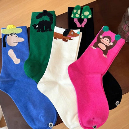 Trendy illustrated spring socks for women in colorful seasonal designs”】【