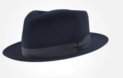 Retro British wool top hat with contrast-color felt band, viewed from the front