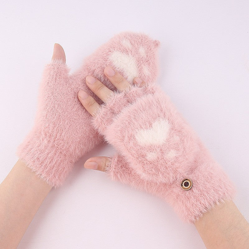 Half-finger knitted warm cat-claw gloves in a cozy textured design by My Store