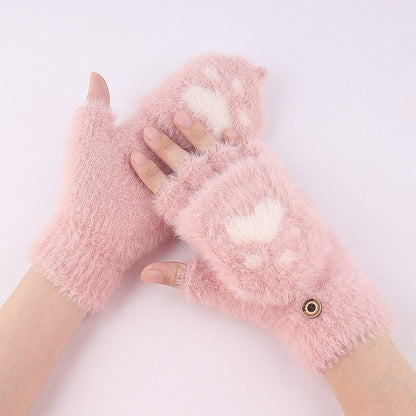 Half-finger knitted warm cat-claw gloves in a cozy textured design by My Store