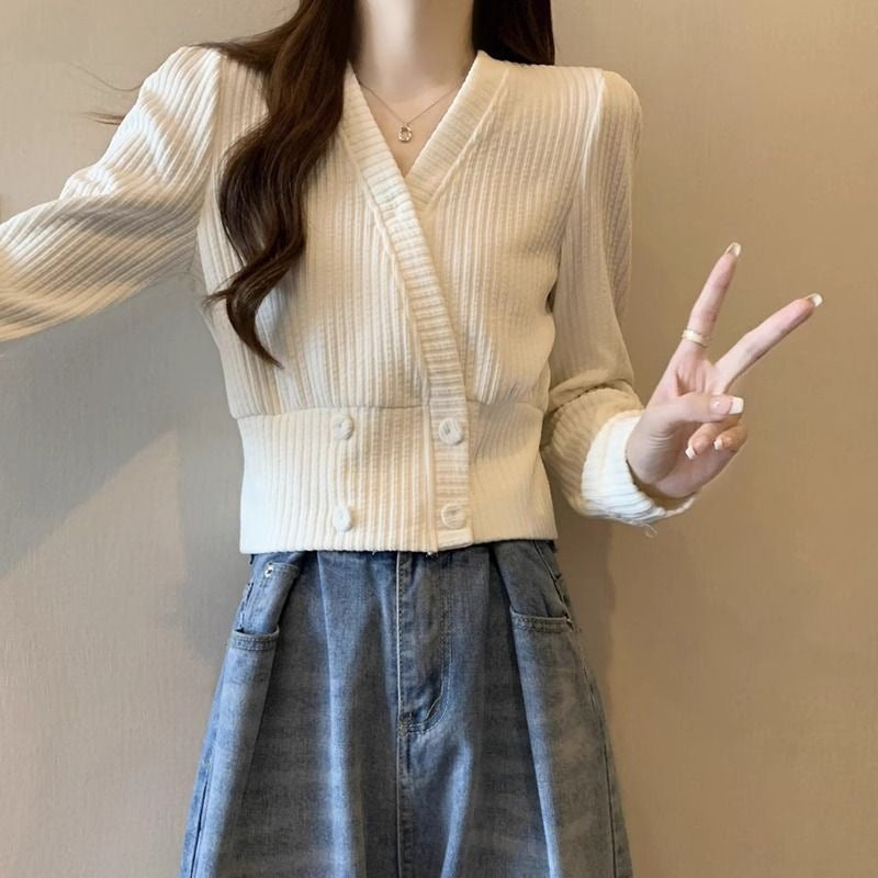 Dropped-shoulder women's fitted base layer sweater top in a soft, close-fitting design