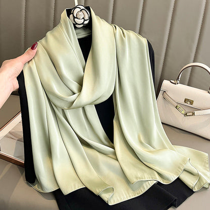 Korean-style solid-color silk beach scarf for women, lightweight summer sun-protection accessory
