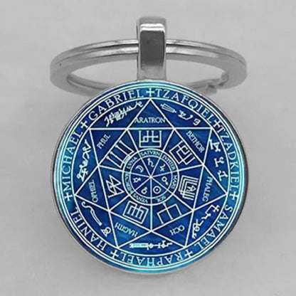 Seven-pointed star letter pattern glass pendant keychain by My Store