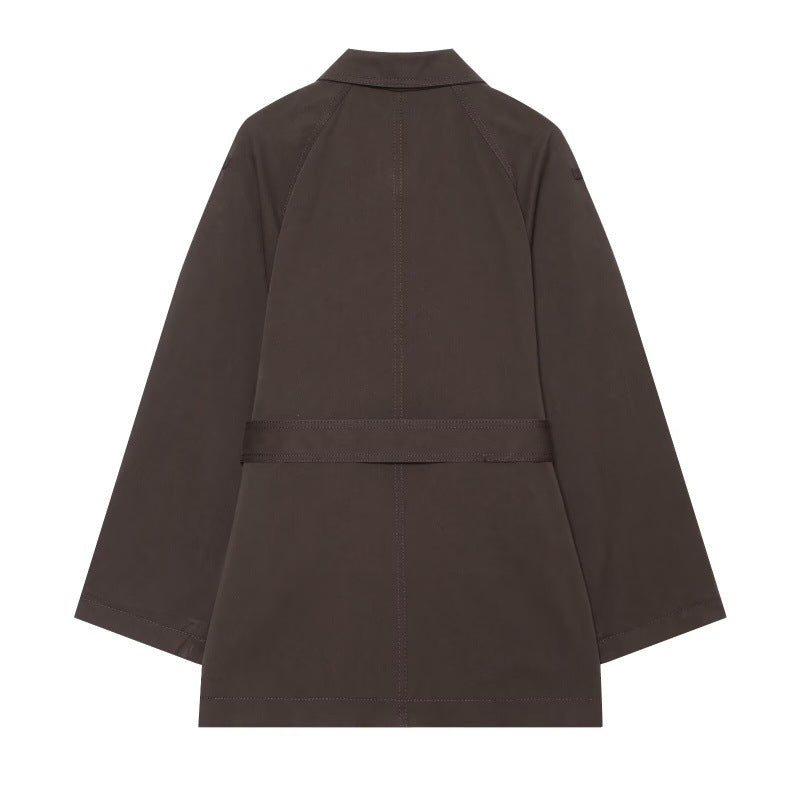 Elegant belted twill-textured trench coat in a classic silhouette