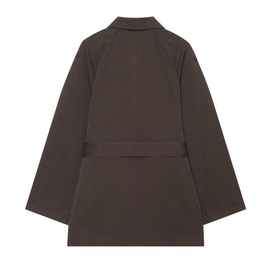Elegant belted twill-textured trench coat in a classic silhouette