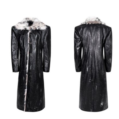 Hand-painted Distressed Long Leather Coat For Men