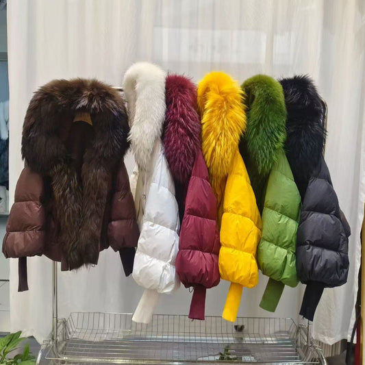 Women's short thick warm fur coat in a fashionable design by My Store