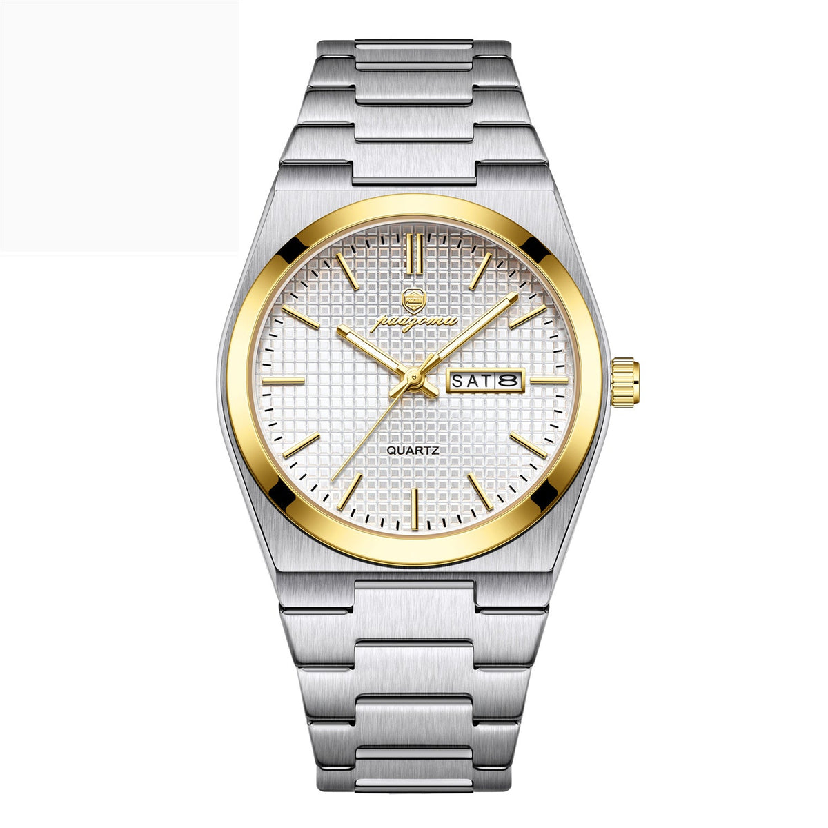 Luminous quartz waterproof calendar watch with a clear dial and date display