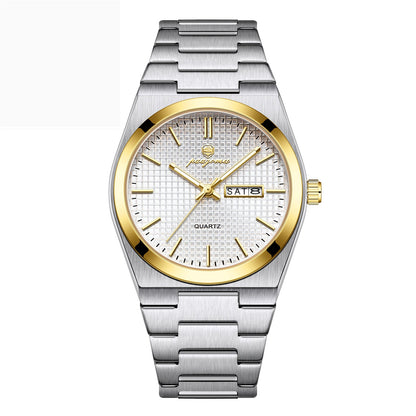 Luminous quartz waterproof calendar watch with a clear dial and date display