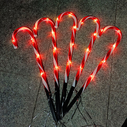 Solar powered cane string lights for Christmas home decor, featuring a festive cane design