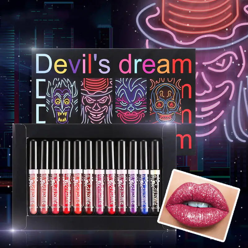 12Pcs Waterproof Liquid Lipstick Set - Long-Lasting Non-Sticky Colors for Stunning Halloween Looks