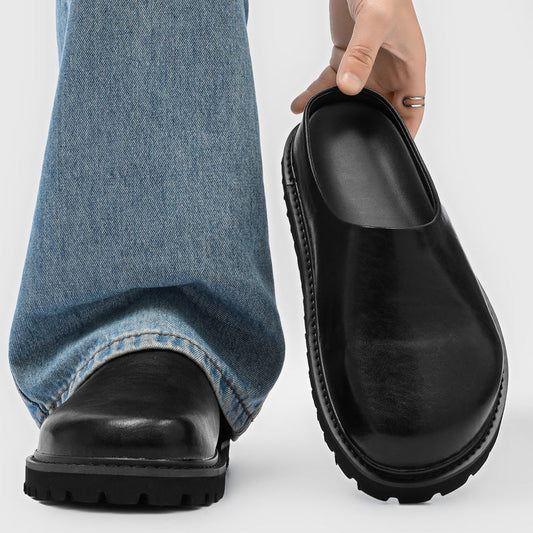 Retro chunky-soled elevator slip-on casual outdoor slippers in a classic design