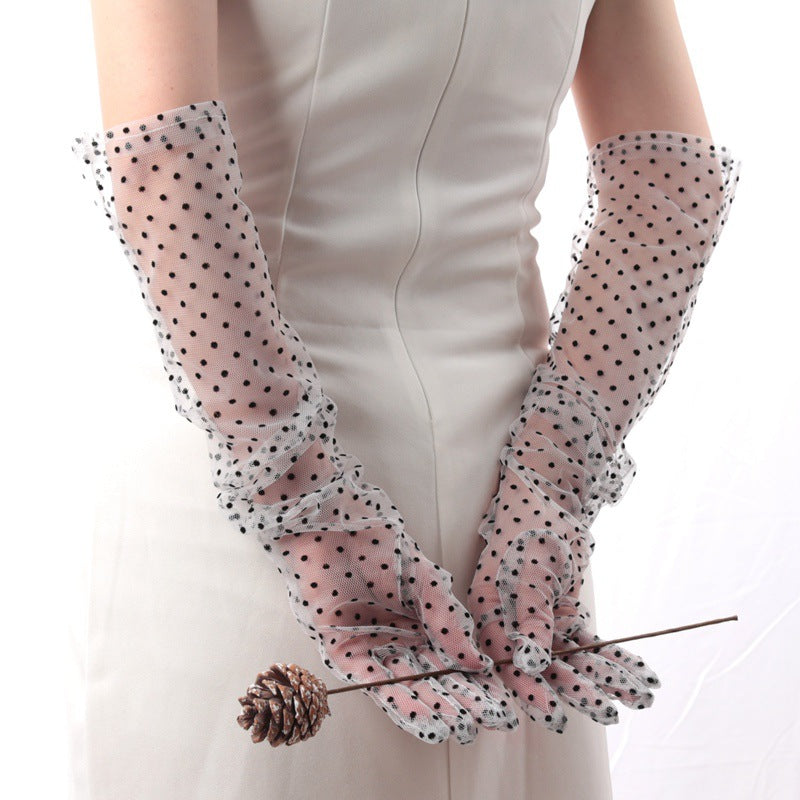 Women's polka-dot extended lace gloves by My Store