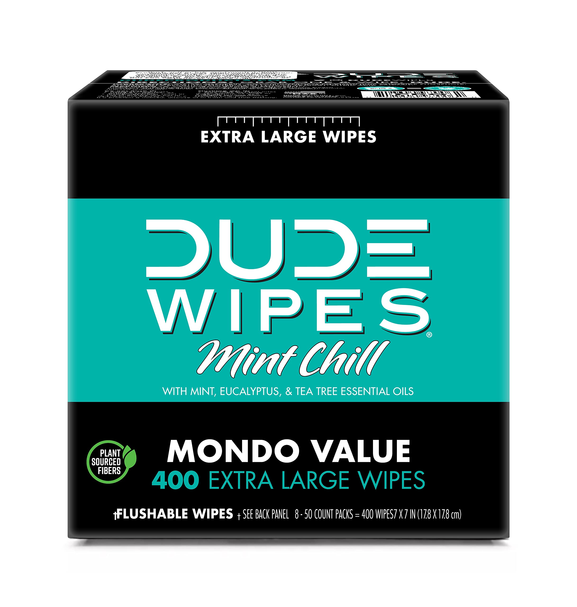 DUDE Wipes - Flushable Wipes - 8 Pack 400 Wipes - Mint Chill Extra-Large Adult Wet Wipes - Eucalyptus & Tea Tree Oil - Septic and Sewer Safe