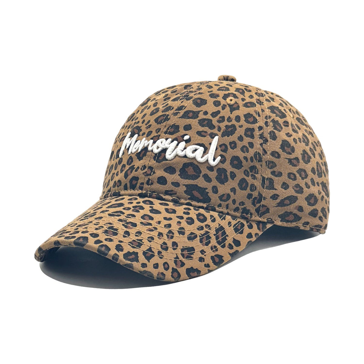 Retro leopard-print embroidered washed distressed baseball cap with curved brim