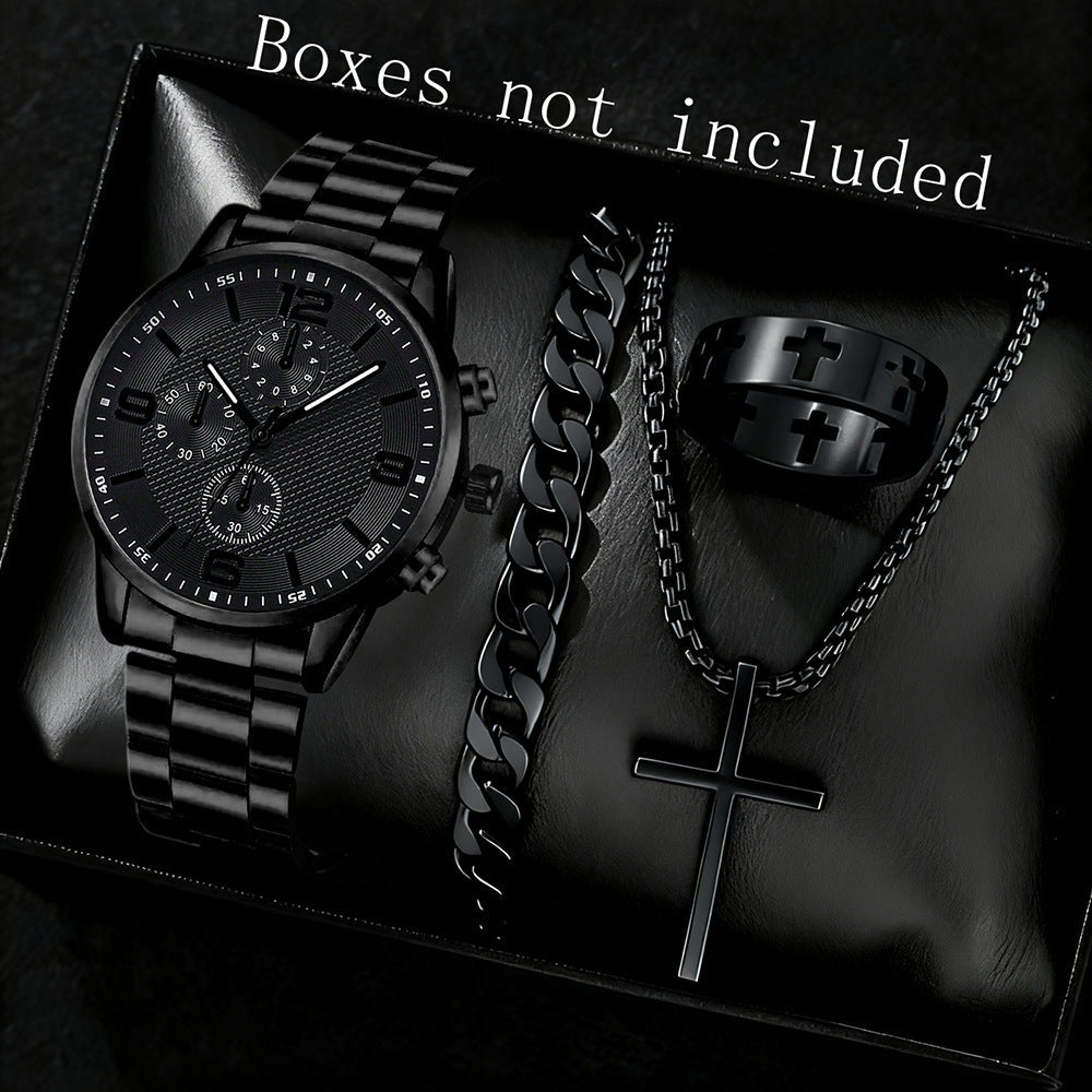 Three-eye digital men's watch with matching bracelet and necklace set in a coordinated design