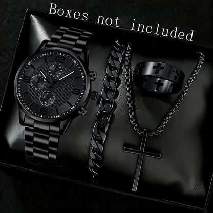 Three-eye digital men's watch with matching bracelet and necklace set in a coordinated design