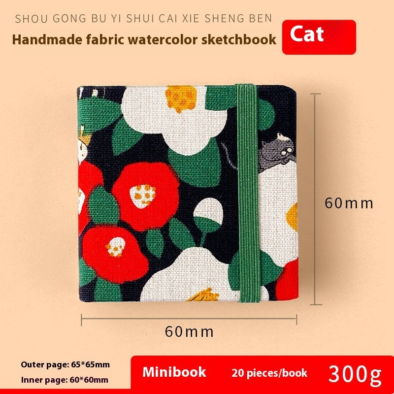 Fabric watercolor notebook for art students, square portable painting pad with textured cover