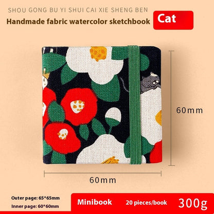 Fabric watercolor notebook for art students, square portable painting pad with textured cover