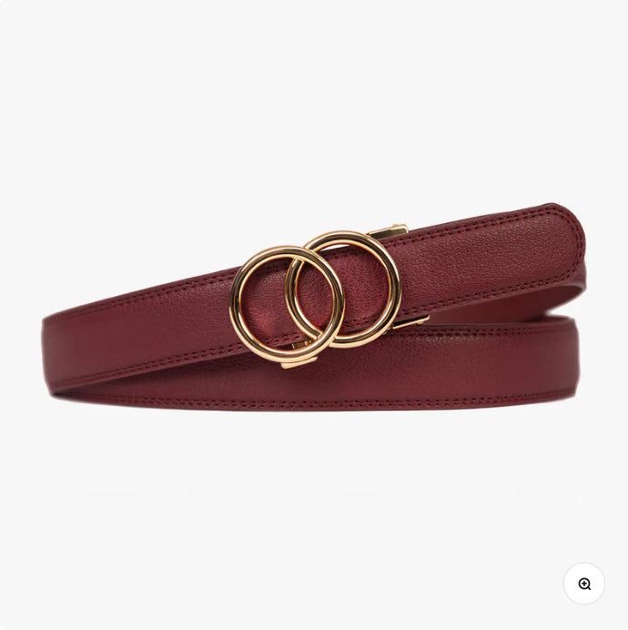 Black automatic buckle real leather business belt, 3.5cm wide, featuring a 14-grain textured finish