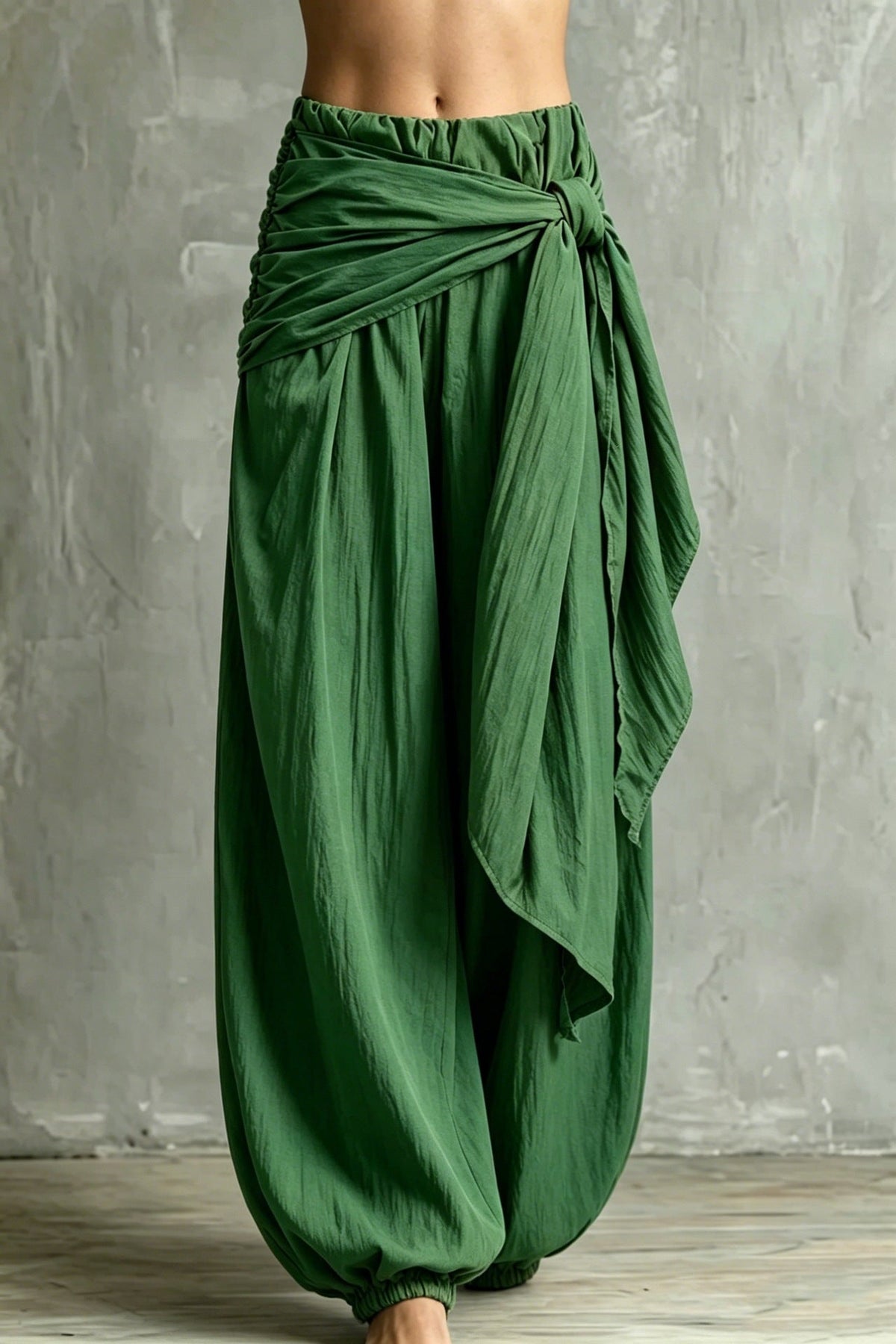 Women's loose casual pants with tie-waist design, front view