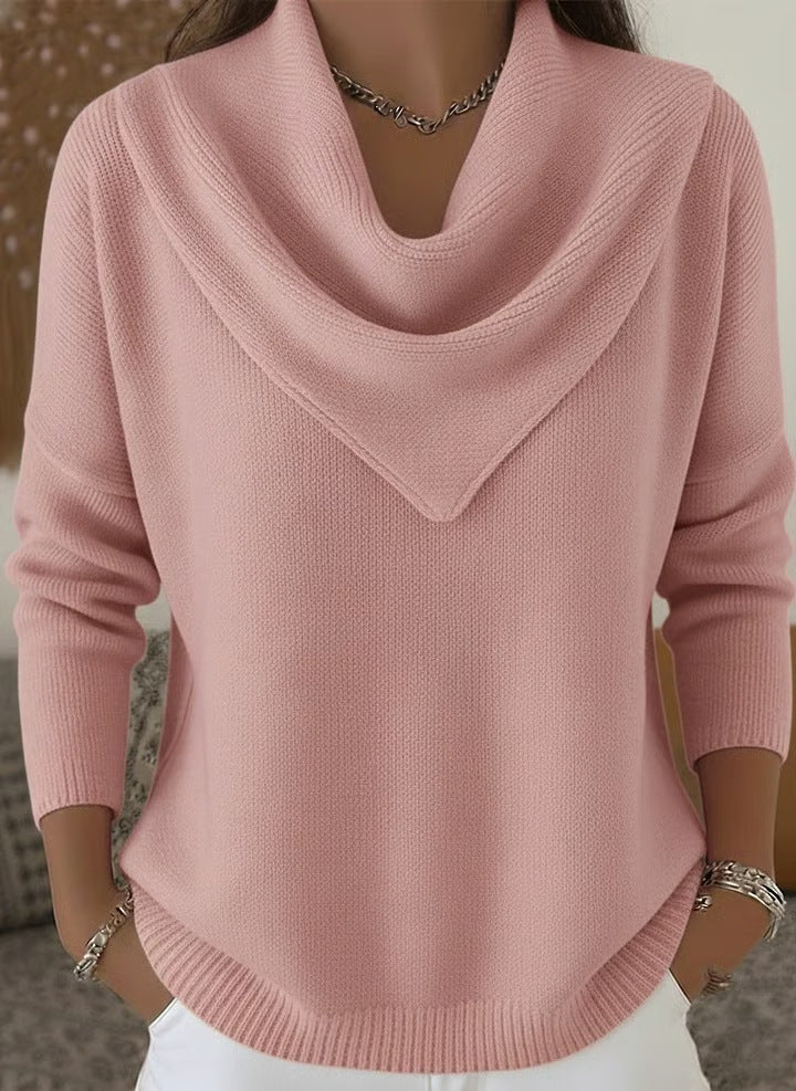 Women's solid color long sleeve knit pullover sweater in a casual autumn winter style