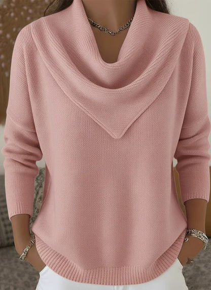 Women's solid color long sleeve knit pullover sweater in a casual autumn winter style