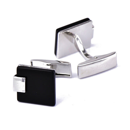 Business black agate cufflinks in a polished round design