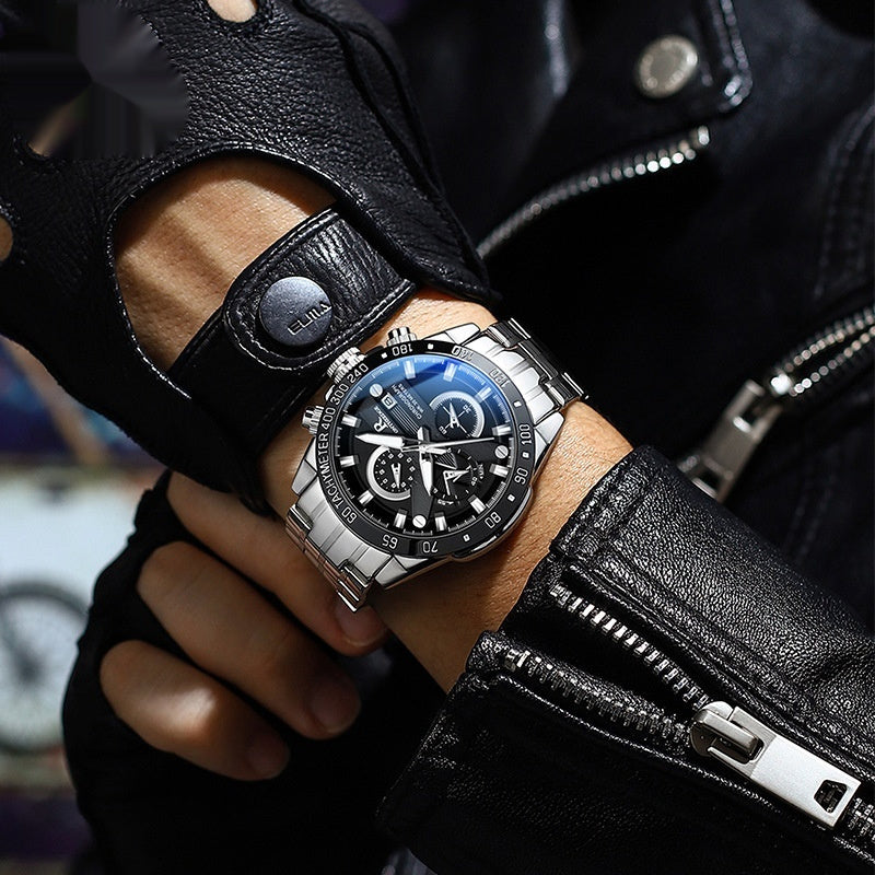 Simple men's water-resistant quartz watch with classic dial and adjustable wristband