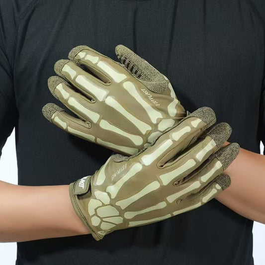 Skull luminous outdoor non-slip full-finger touch screen riding gloves in black