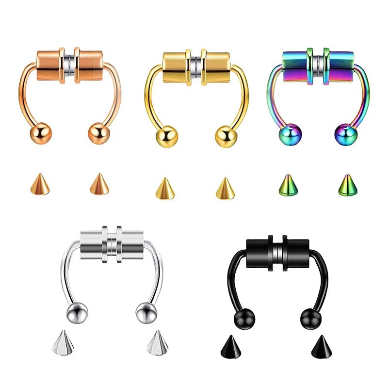 Fake Piercing Nose Ring Hoop Septum Non Piercing Nose Clip Rock HipHoop Stainless Steel Magnet Fashion Punk Body Women Jewelry - BACKUPMYFILESNOW.COM®
