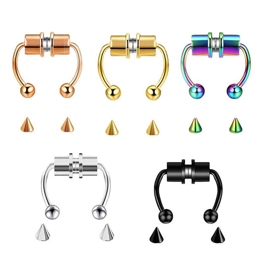 Fake Piercing Nose Ring Hoop Septum Non Piercing Nose Clip Rock HipHoop Stainless Steel Magnet Fashion Punk Body Women Jewelry - BACKUPMYFILESNOW.COM®