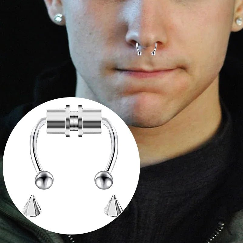 Fake Piercing Nose Ring Hoop Septum Non Piercing Nose Clip Rock HipHoop Stainless Steel Magnet Fashion Punk Body Women Jewelry - BACKUPMYFILESNOW.COM®