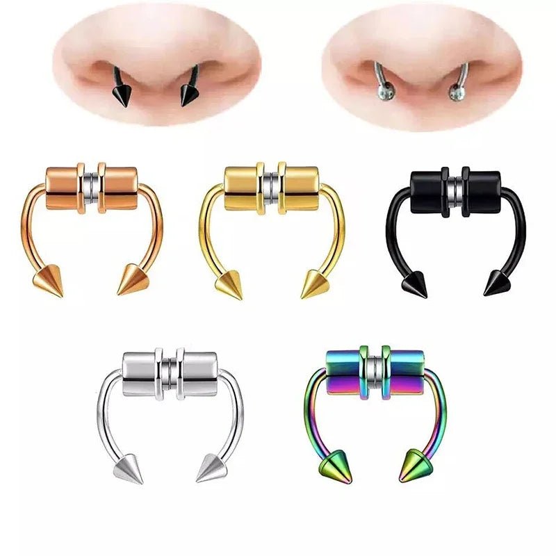 Fake Piercing Nose Ring Hoop Septum Non Piercing Nose Clip Rock HipHoop Stainless Steel Magnet Fashion Punk Body Women Jewelry - BACKUPMYFILESNOW.COM®
