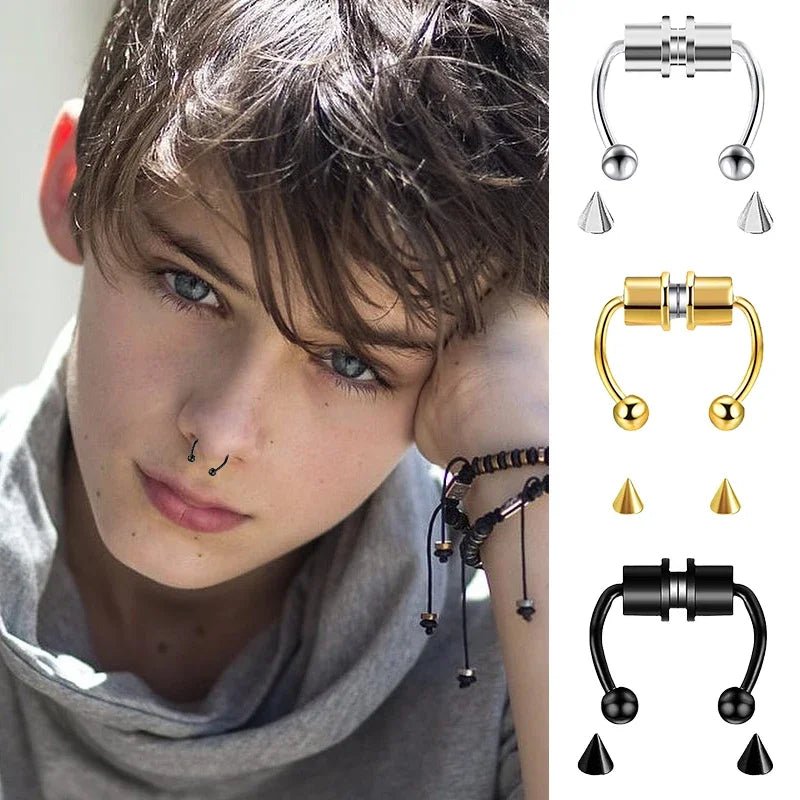 Fake Piercing Nose Ring Hoop Septum Non Piercing Nose Clip Rock HipHoop Stainless Steel Magnet Fashion Punk Body Women Jewelry - BACKUPMYFILESNOW.COM®