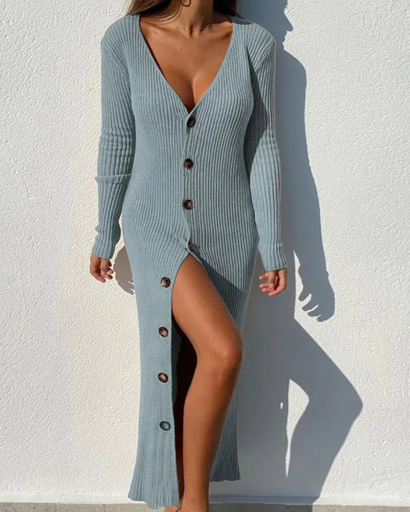 Fashion Knitted Long - Sleeved Dress - BACKUPMYFILESNOW